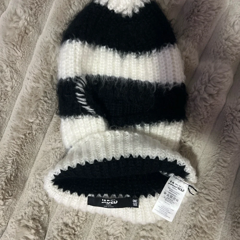 Jaded London Black and White striped Balaclava